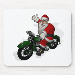 Funny Santa Claus On Green Vintage Motorbike Mouse Pad