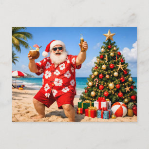 Funny Santa Claus on Tropical Beach Island Holiday Postcard