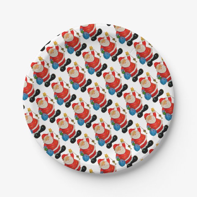 Funny Santa Claus Pattern Christmas Party Paper Plate (Front)