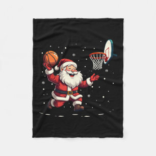 Funny Santa Claus Playing Basketball Merry Christm Fleece Blanket