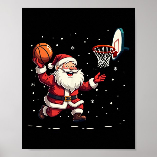 Funny Santa Claus Playing Basketball Merry Christm Poster (Front)