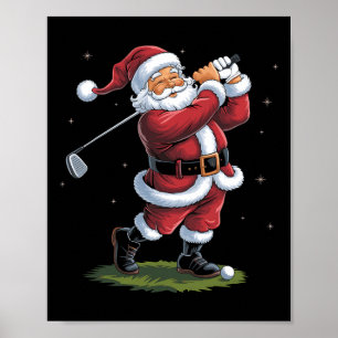 Funny Santa Claus Playing Golf Christmas Lights Xm Poster