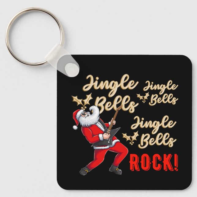 Funny Santa Claus Playing Guitar Christmas  Key Ring (Front)