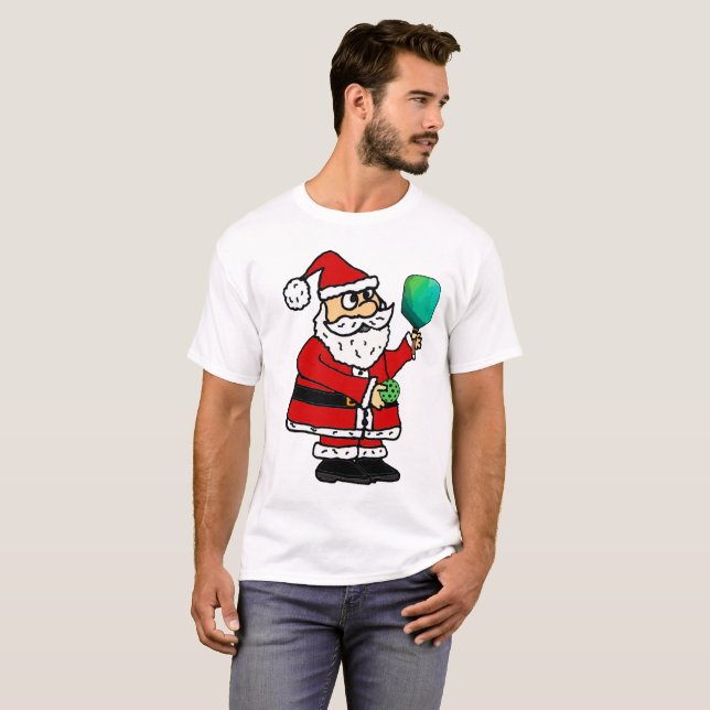 Funny Santa Claus Playing Pickleball Christmas T-Shirt (Front Full)