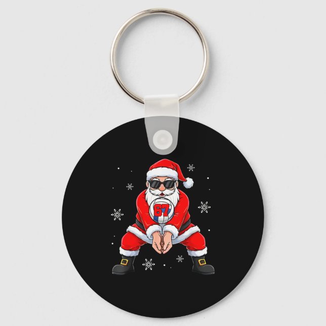 Funny Santa Claus Playing Volleyball Six Seven Chr Key Ring (Front)