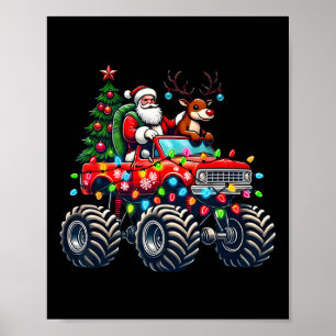 Funny Santa Claus Reindeer Riding Monster Truck Ch Poster