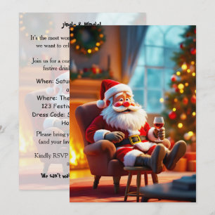 Funny Santa Claus Relaxing with Red Wine Invitation