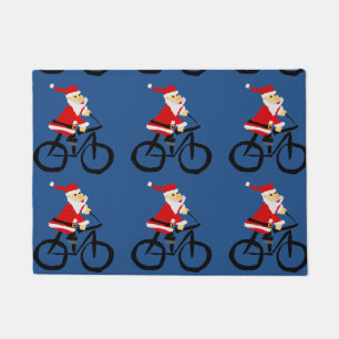 Funny Santa Claus Riding Bicycle Art Doormat