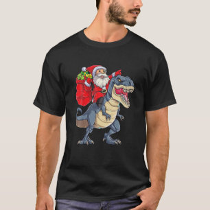 Funny Santa Claus Riding Dinosaur T Rex Boys Kids  T-Shirt