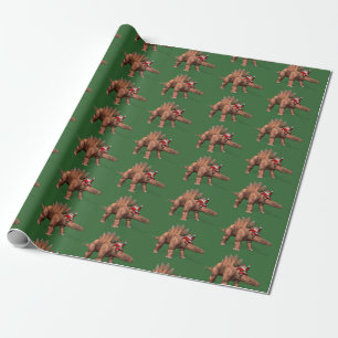 Funny Santa Claus Riding On Stegosaurus Dinosaur Wrapping Paper