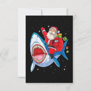 Funny Santa Claus Riding Shark Christmas Boys Merr Thank You Card