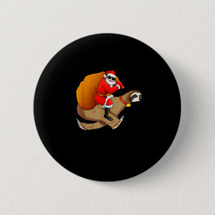 Funny Santa Claus Riding Sloth Christmas Boys Men 6 Cm Round Badge