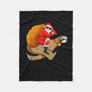 Funny Santa Claus Riding Sloth Christmas Boys Men Fleece Blanket