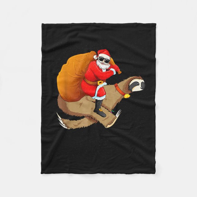 Funny Santa Claus Riding Sloth Christmas Boys Men  Fleece Blanket (Front)