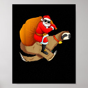 Funny Santa Claus Riding Sloth Christmas Boys Men  Poster