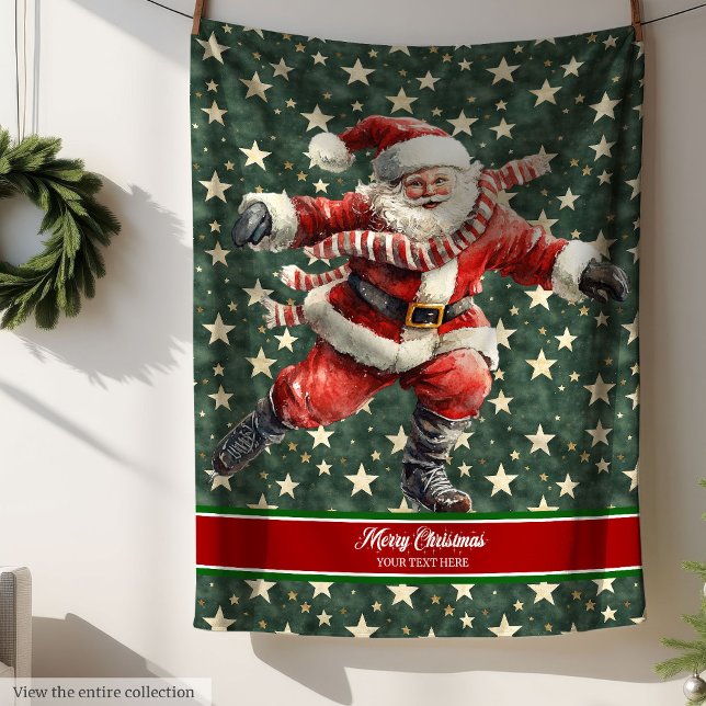Funny Santa Claus Skating Holiday Christmas Fleece Blanket (Funny Santa Claus Skating Holiday Christmas Fleece Blanket)
