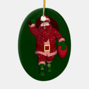 Funny Santa Claus Strawberry Farmer Ceramic Tree Decoration