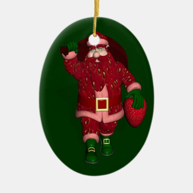 Funny Santa Claus Strawberry Farmer Ceramic Tree Decoration (Front)