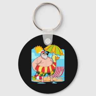 Funny Santa Claus Summer Hawaiian Tropical Christm Key Ring