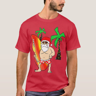 Funny Santa Claus Surfing Christmas In Hawaii July T-Shirt