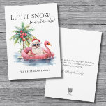 Funny Santa Claus Tropical Beach Christmas Holiday Card<br><div class="desc">Let It Snow... Somewhere Else! This playful tropical Christmas card is perfect for sending warm and humourous holiday wishes. The front features a relaxed Santa Claus in sunglasses, lounging in a pink flamingo floaty on the ocean, with a palm tree decorated in ornaments and gentle ocean waves completing the scene....</div>