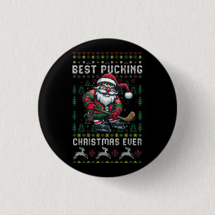 Funny Santa Claus Ugly Christmas Ice Hockey Best P 3 Cm Round Badge