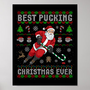 Funny Santa Claus Ugly Christmas Ice Hockey Best P Poster