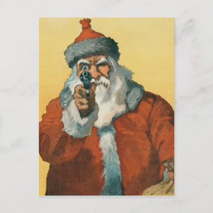 Funny Santa Claus with a Christmas Gun Postcard