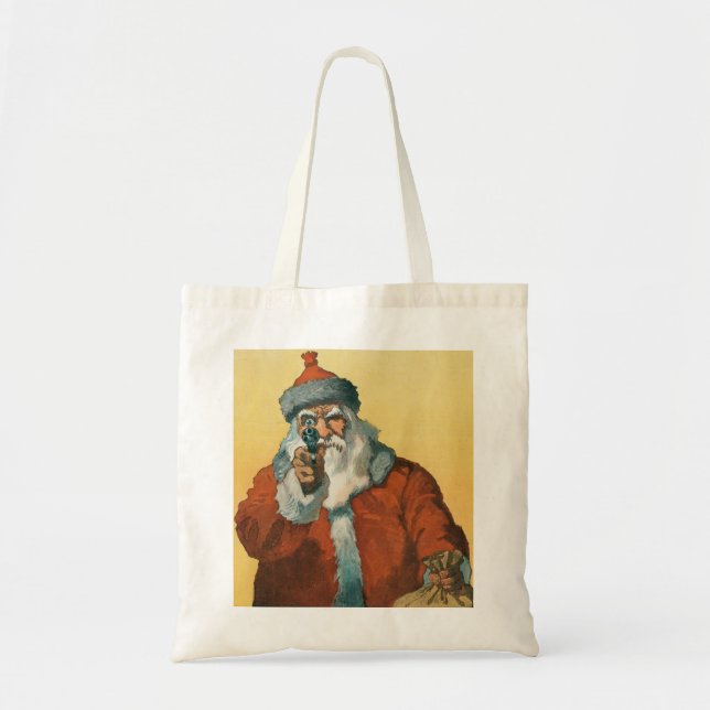 Funny Santa Claus with a Christmas Gun Tote Bag (Front)
