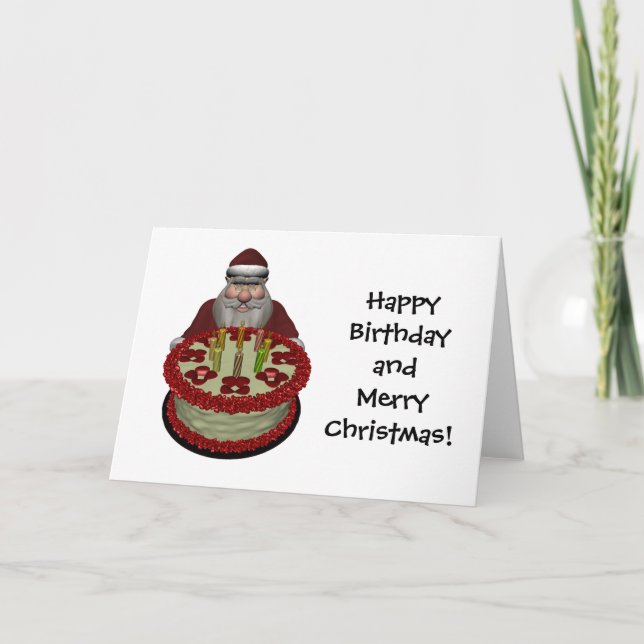Funny Santa Claus With Birthday Cake Holiday Card (Front)