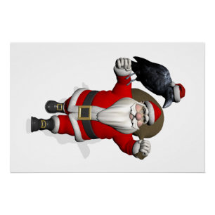 Funny Santa Claus With Common Raven Poster