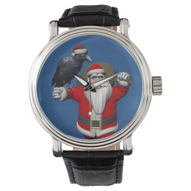 Funny Santa Claus With Common Raven Watch (Front)