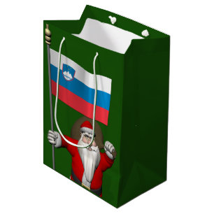 Funny Santa Claus With Ensign Of Slovenia Medium Gift Bag