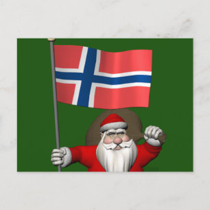 Funny Santa Claus With Flag Of Norway Holiday Postcard