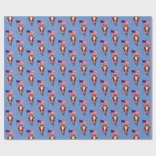 Funny Santa Claus With Flag Of The USA Wrapping Paper