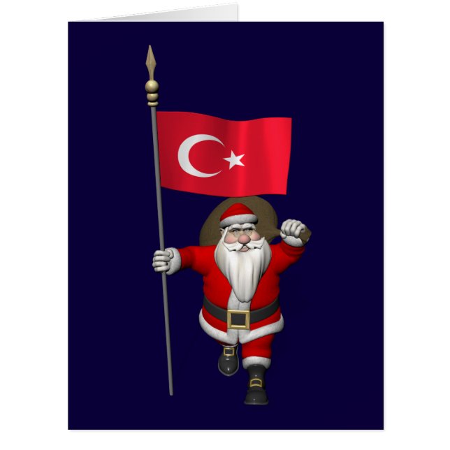 Funny Santa Claus With Flag Of Turkey (Front)