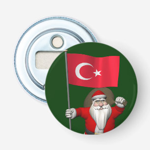 Funny Santa Claus With Flag Of Turkey Bottle Opener
