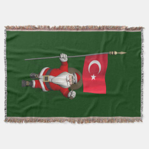 Funny Santa Claus With Flag Of Turkey Throw Blanket