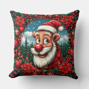 Funny Santa Claus with Wreath and Ornaments Cushion