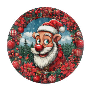 Funny Santa Claus with Wreath and Ornaments Cutting Board