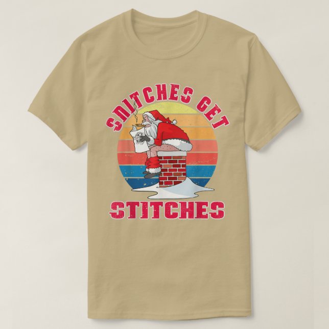 Funny Santa Claus Xmas Family Pyjamas Snitches Get T-Shirt (Design Front)
