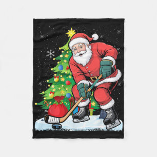 Funny Santa Clause Christmas Ice Hockey Kids For B Fleece Blanket