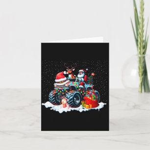 Funny Santa Clause Riding Monster Red Truck Xmas T Card
