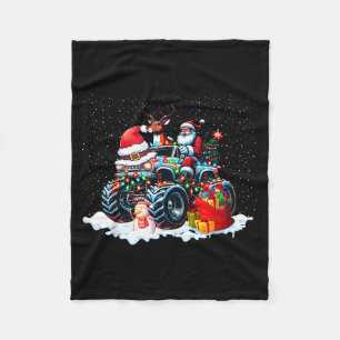 Funny Santa Clause Riding Monster Red Truck Xmas T Fleece Blanket
