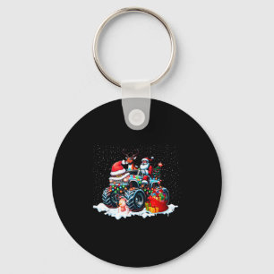 Funny Santa Clause Riding Monster Red Truck Xmas T Key Ring