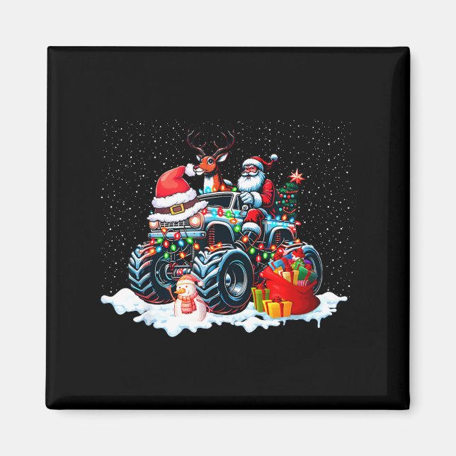 Funny Santa Clause Riding Monster Red Truck Xmas T Magnet (Front)