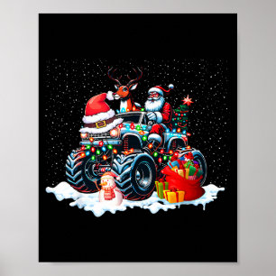 Funny Santa Clause Riding Monster Red Truck Xmas T Poster