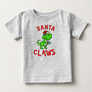 Funny Santa Claws Dinosaur Baby's 1st Christmas Baby T-Shirt