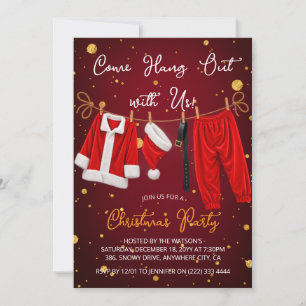 Funny Santa Clothesline Christmas Party Invitation