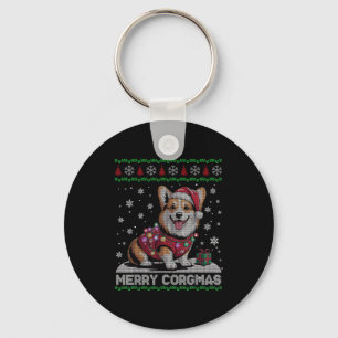 Funny Santa Corgi Dog Merry Corgmas Ugly Sweater C Key Ring